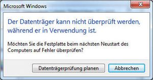 Fehlermeldung bei Laufwerken mit laufendem Betriebssystem