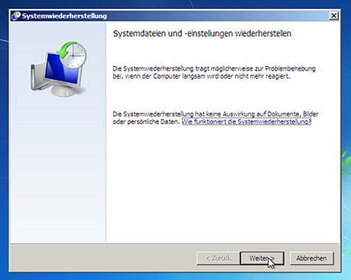 Systemwiederherstellung einleiten